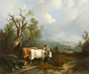 Landschaft mit Vieh und Frauenfigur, 1842